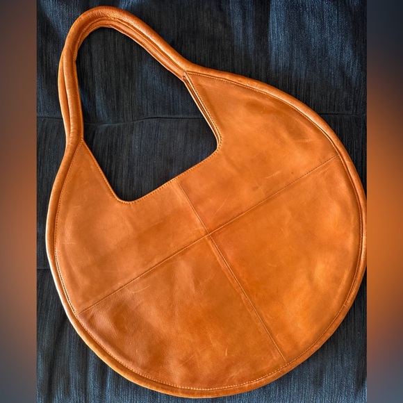Anthropologie Round Tan Leather Handbag - Picture 2 of 3